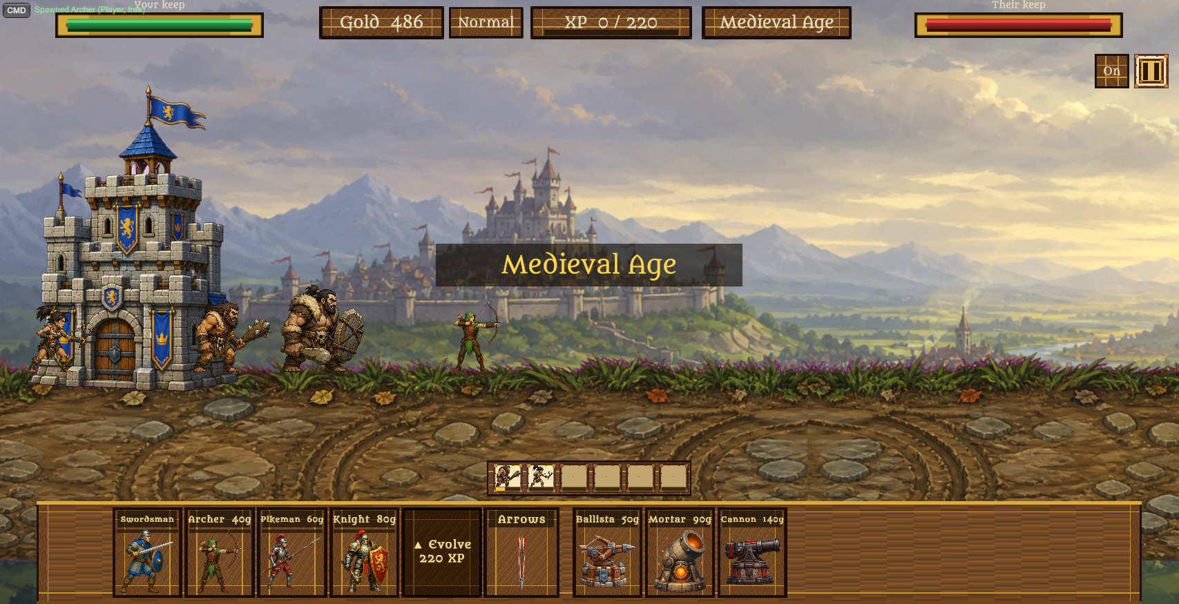 Era Clash runtime view of the army evolving into the Medieval Age
